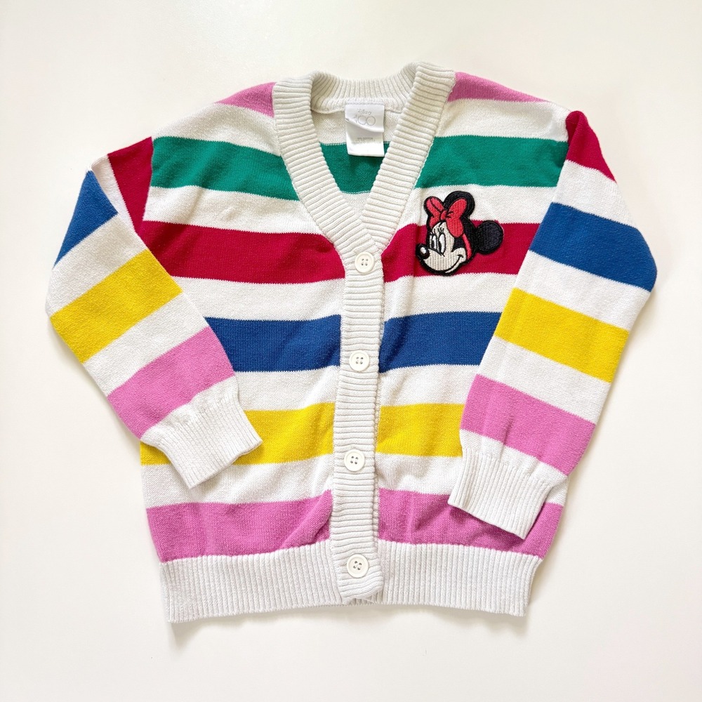 Disney Cardigan Girls 4T Rainbow Stripe Minnie Mouse Knit Disney 100 Sweater